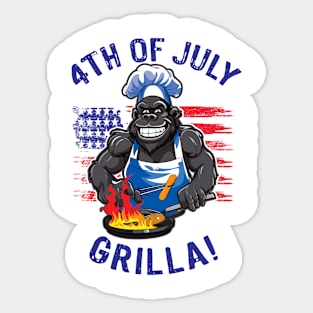 4th of July Grilla - Gorilla cooking on a BBQ Sticker